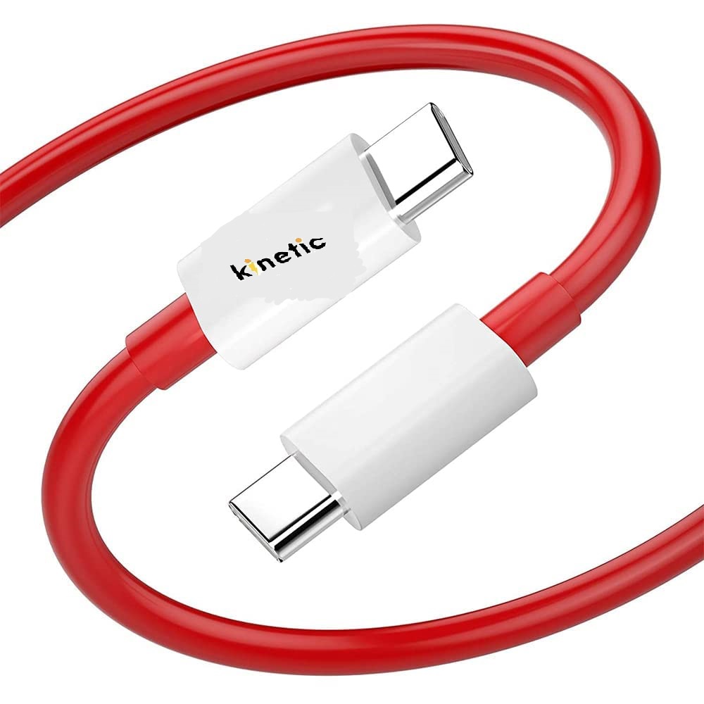 Kinetic 65W OnePlus Dash Warp Charge Cable, 6.5A Type-C to USB C PD Data Sync Fast Charging Cable Compatible with One Plus 8T/ 9/ 9R/ 9 pro/ 9RT/ 10R/ Nord & for All Type C Devices – Red, 1 Meter